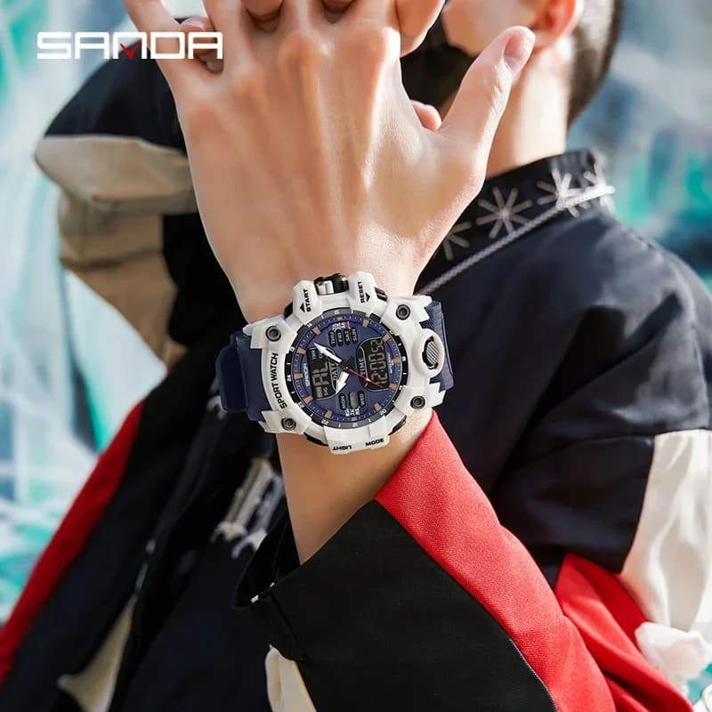 SANDA 6126 Military Man Alarm Stopwatch Quartz Wristwatch Male Digital Clock  Dual Display Men Watches Waterproof Sports Watch - 3