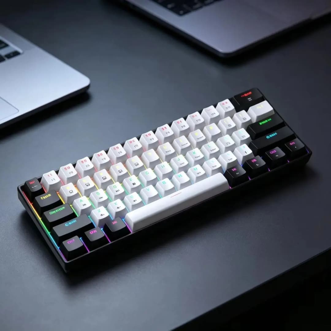 لوحة مفاتيح ميكانيكية سلكية للألعاب 60% مع إضاءة RGB خلفية، تصميم مدمج للكمبيوتر/Mac، سهلة الحمل للسفر - 5