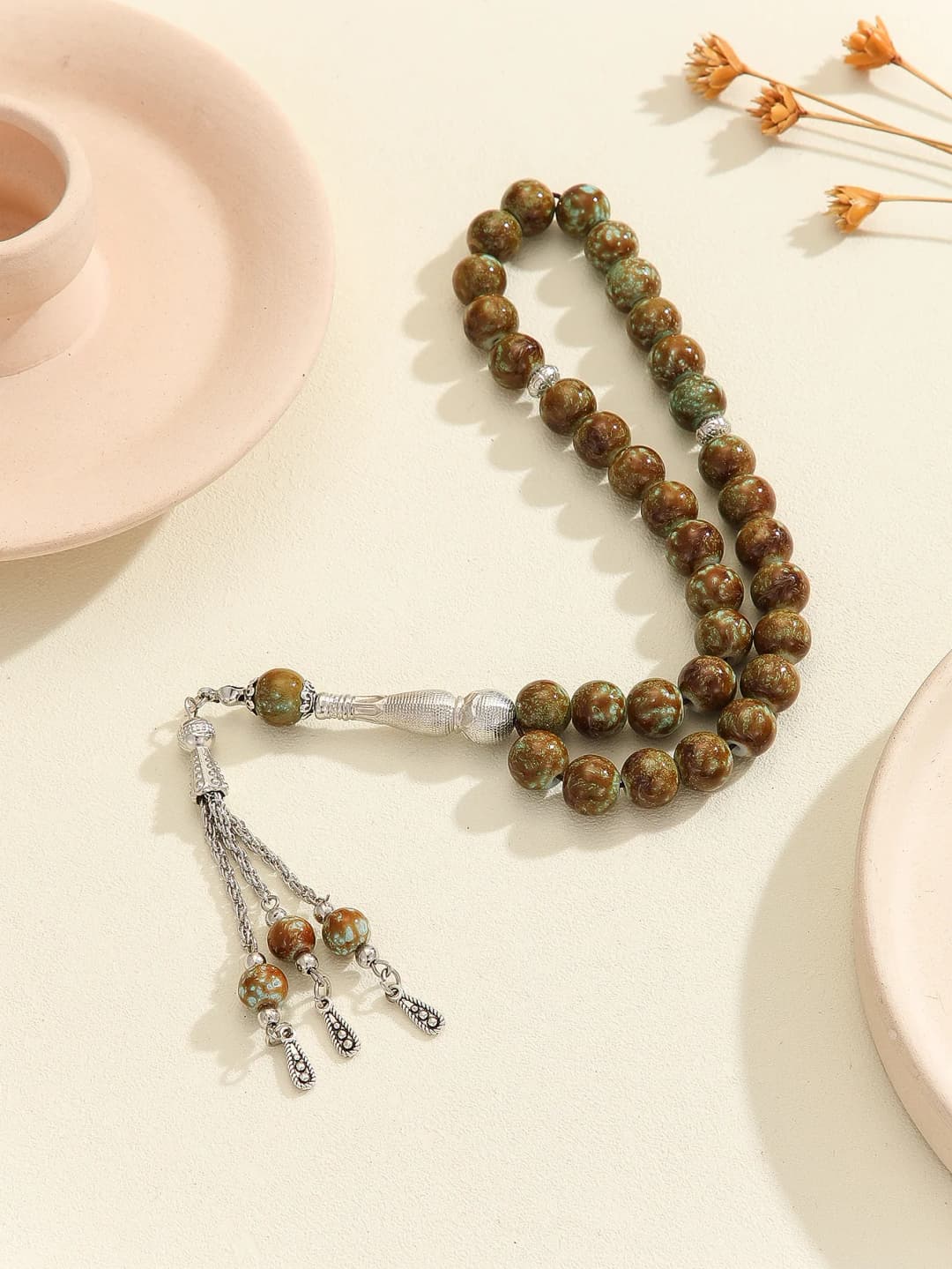 Colorful Islamic Prayer Beads with Metallic Tassel, Muslim Glass Tasbih Bracelet for Ramadan Valentine's Thanksgiving Gift Idea - 3