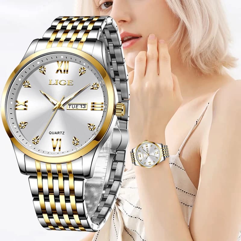 ساعات LIGE الجديدة للسيدات مقاومة للماء ساعة ألماس أعمال موضة سوار للنساء كرونوغراف كوارتز مضيء بسيط وعارض
