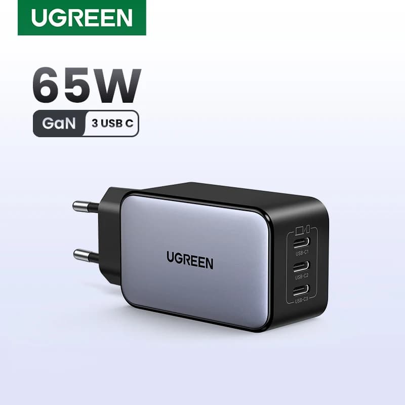 شاحن GaN من UGREEN بقوة 65 واط يدعم Quick Charge 4.0 و3.0 وPPS وPD 3.0 للشحن السريع لأجهزة ماك بوك أير والكمبيوتر المحمول والتابلِت وهواتف آيفون 17 و16 و15 برو