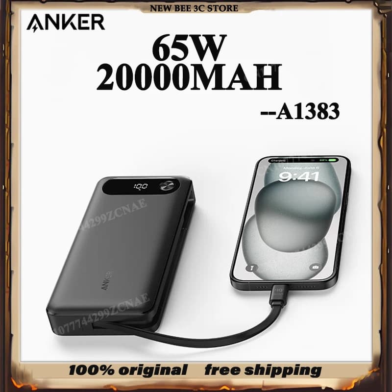 NEW ANKER A1383 65W 20000MAH Power Bank With Data cable High-Power Multi-Port Fast Charging Lightweight  Cell Phone Power Bank