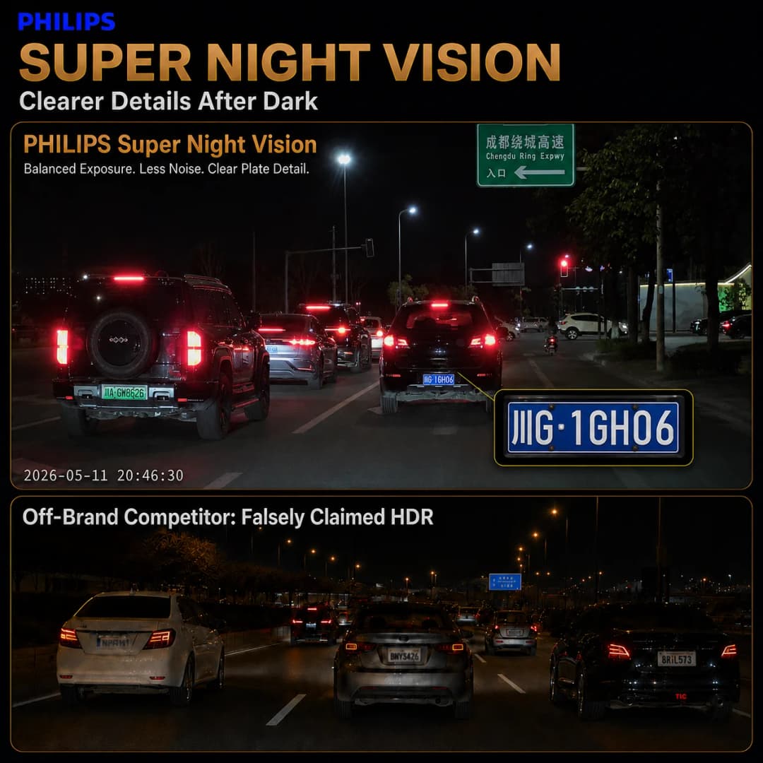 كاميرا سيارة PHILIPS Dash Cam B06 بدقة 4K+1K HDR أمامية وخلفية مقاومة للماء بشاشة 3.15 بوصة IPS واي فاي 2.4G 5.8G تطبيق GPS دعم مراقبة الوقوف 24 ساعة - 3