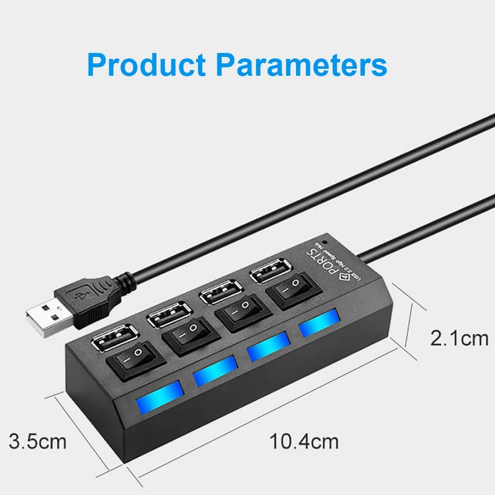 محول USB 4-IN-1 مع مفتاح تشغيل/إيقاف، متوافق مع USB 2.0 لملحقات الكمبيوتر المحمول - 6