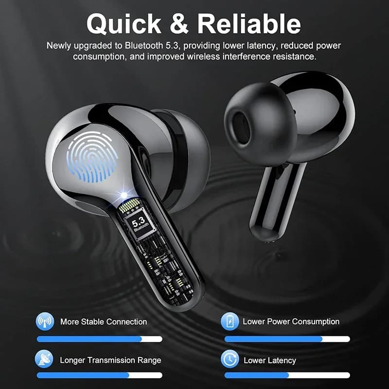 سماعات أذن لاسلكية UYUXIO BT5.4 مع شاشة LED تدوم 48 ساعة سماعات ستيريو HIFI مقاومة للماء IP7 مع إلغاء الضوضاء - 4