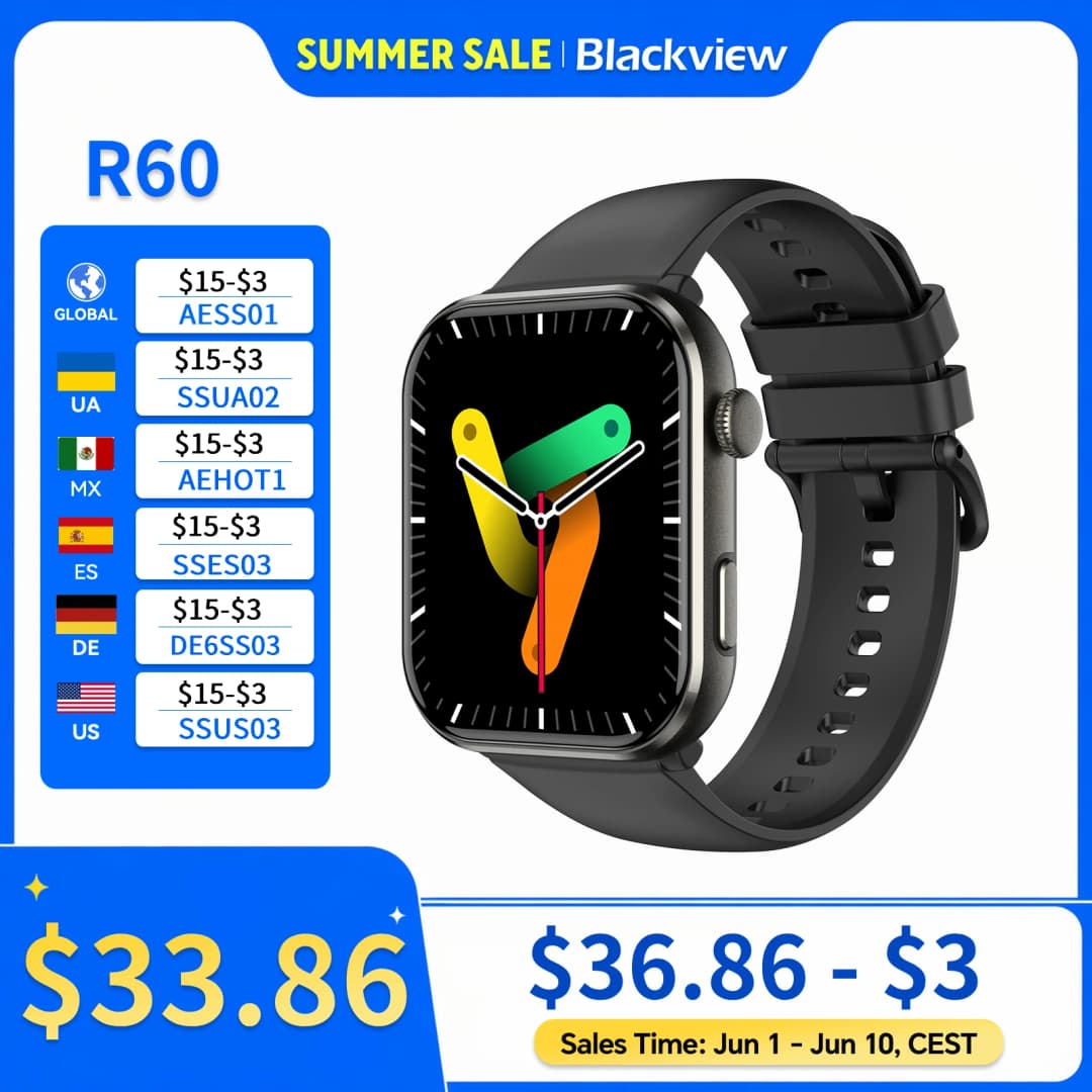 [World Premiere] Blackview R60 Smartwatch 1.96'' AMOLED Display 800mAh Bluetooth Phone Calls Health and Fitness Tracking Watch