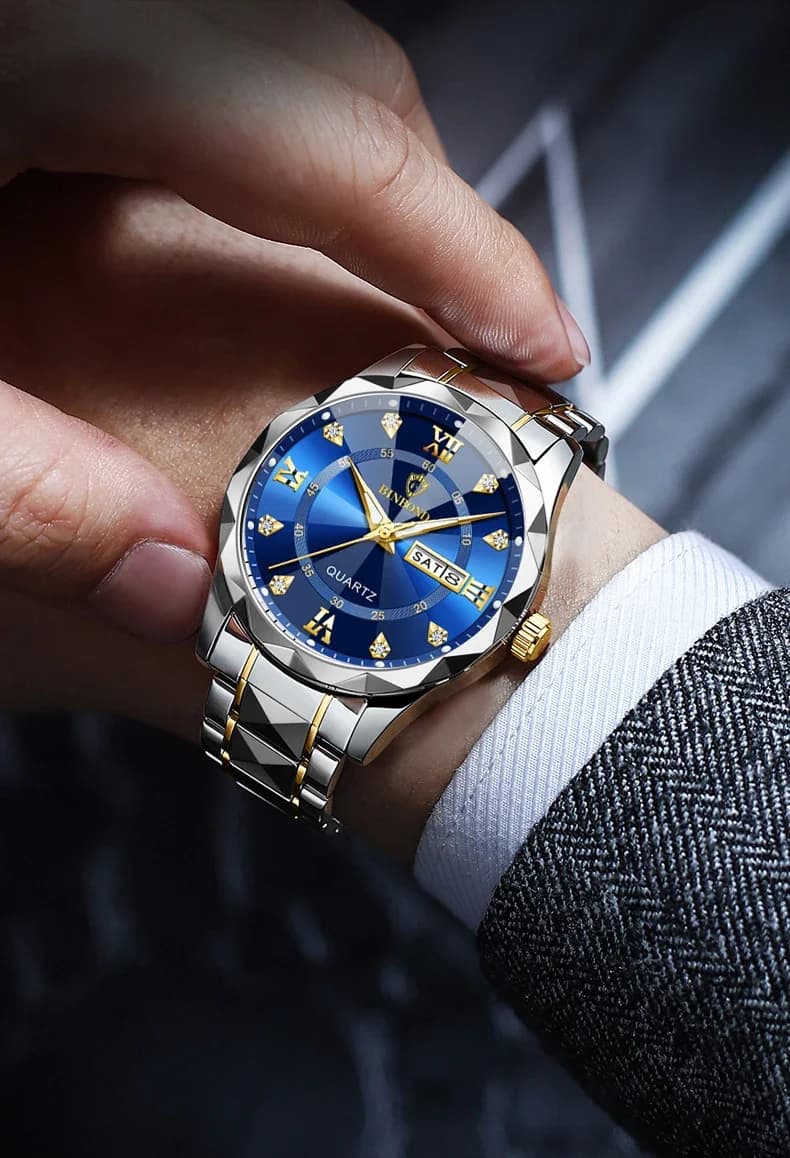 Binbang B2521 Men's Watch Waterproof Night Glow Double Calendar Watch Men's Business Quartz Watch Diamond Pointed Glass - 3