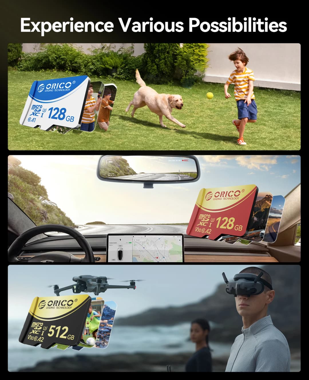 ORICO V3 256GB microSDXC UHS-I Memory Card, 180MB/s Read 160MB/s, 4K UHD Recoding, U3, Class10, V30, A2, Micro SD for Drone - 5