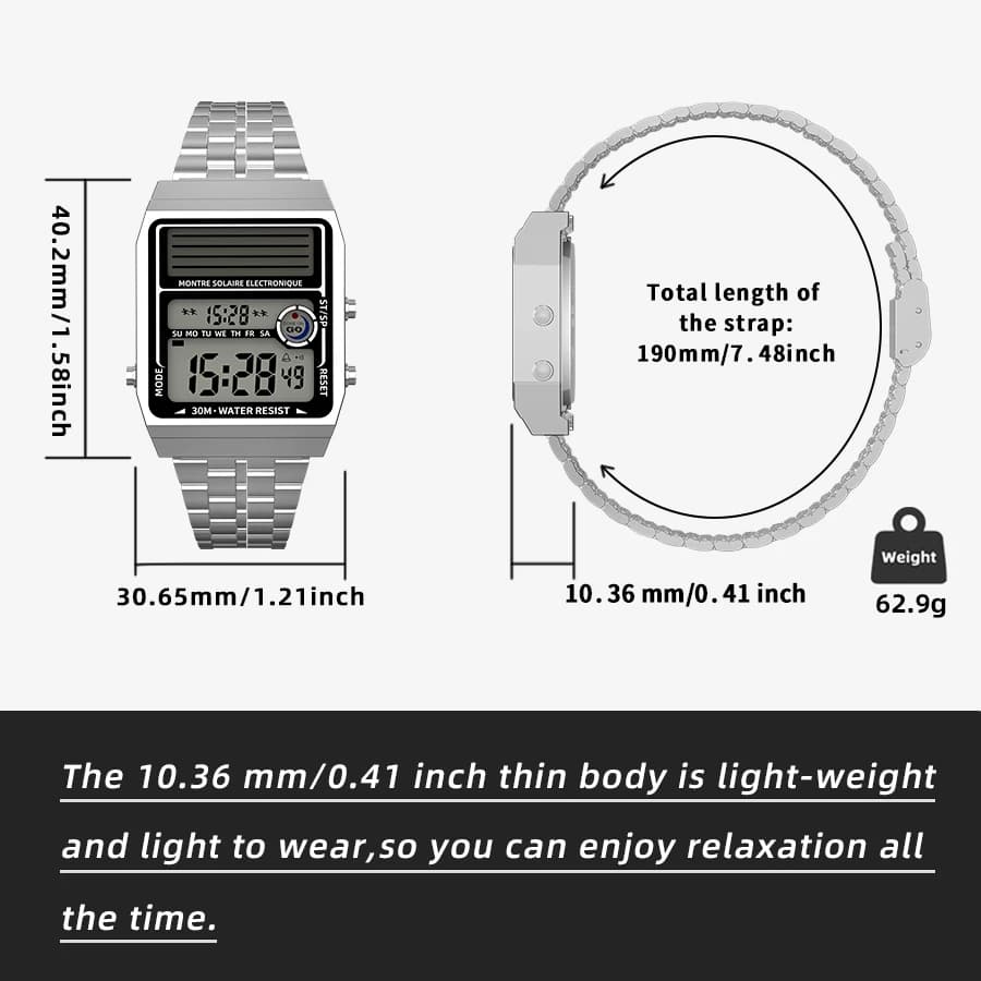 Solar Retro Fashionable Multi-function Electronic Watch, Battery Life Can Reach About Two Years, 30M Waterproof - 6
