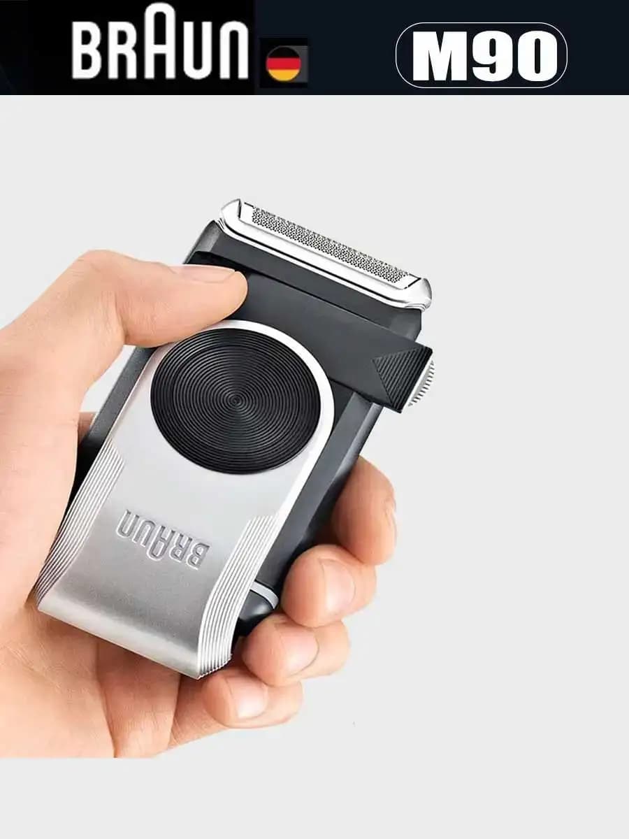ماكينة حلاقة كهربائية Braun M90 قابلة للغسل للحلاقة الجافة والرطبة مع شفرة دقيقة ورأس عائم تعمل بالبطارية للرجال