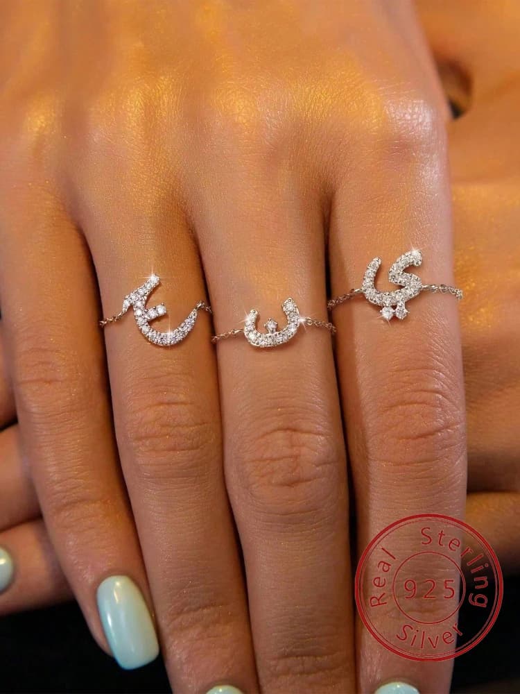 خاتم من الفضة الإسترليني 925 مرصع بالزركونيوم على شكل 26 حرفًا، خاتم خطوبة وزفاف فاخر وعالي الجودة للنساء