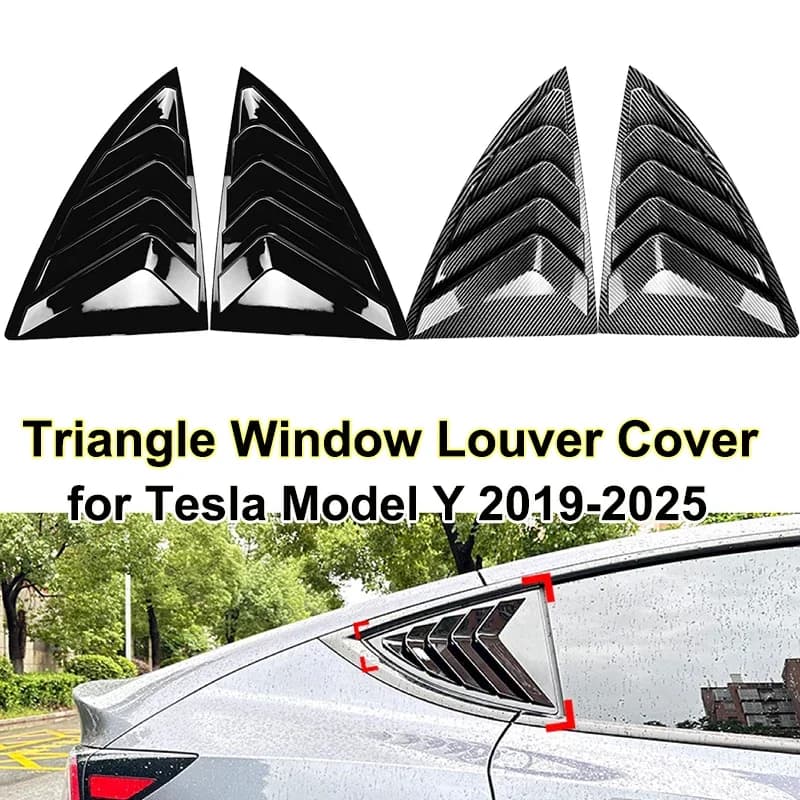 2PCS Side Window Louver Cover Sport Style For Tesla Model 3 Y Juniper Highland 2025-2020 2026 Rear Window Spoiler Shutter Cover - 2