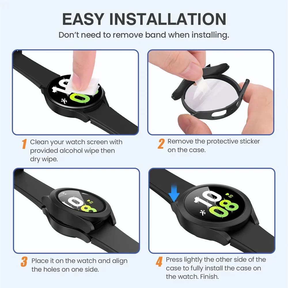 حافظة كمبيوتر مع واقي شاشة من الزجاج المقسى لساعة سامسونج جالاكسي، متوافقة مع أحجام 40/44 مم - 6