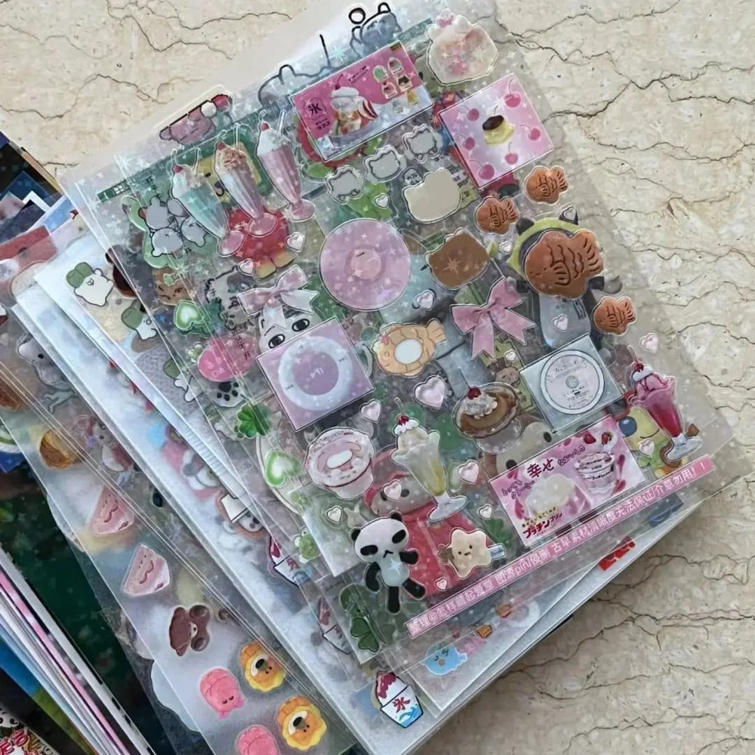 6 قطع ملصقات براقة Y2K DIY ملصقات ديكور يوميات سكرابوكينغ للهاتف كاواي ملصقات PET شفافة هدية