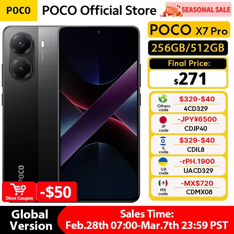 هاتف POCO X7 برو نسخة عالمية 256 جيجا بايت 512 جيجا بايت ديمينسيتي 8400-ألترا 6.67 بوصة شاشة 120 هرتز شحن 90 واط بطارية 6000 مللي أمبير 5G NFC