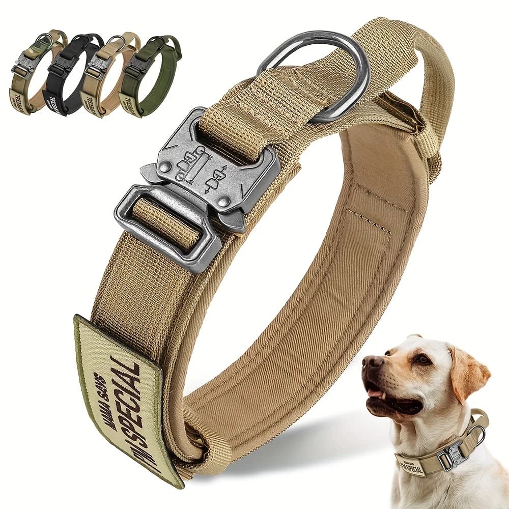 Heavy Duty Tactical Dog Collars with Handle Military Collar with Patch Outdoor Training and Walking for Medium and Large Dogs - 2