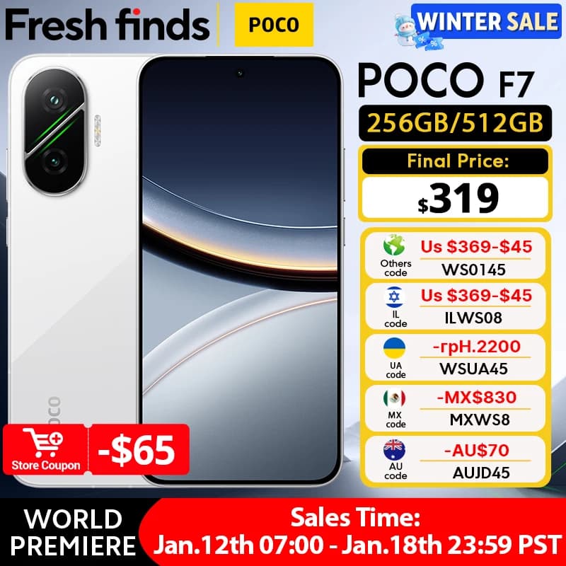 【العرض الأول عالمياً】هاتف POCO F7 5G إصدار عالمي معالج Snapdragon® 8s الجيل 4 شاشة 6.83 بوصة 1.5K AMOLED بطارية 6500 مللي أمبير IP68 كاميرا 50 ميجابكسل