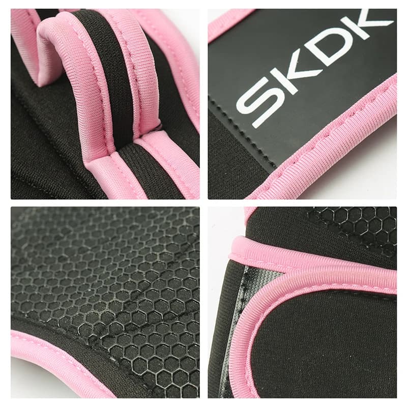 قفازات التمرين مع لفافات المعصم المضادة للانزلاق سيليكون حماية النخيل رفع الأثقال اللياقة البدنية الصالة الرياضية قفازات اللون الوردي للنساء - 6