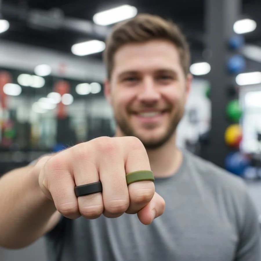 7 Pack Men's Silicone Wedding Bands, 8mm Wide Rubber Rings for Workout Sports, Comfort Fit Ring Set, Gift for Husband Him - 6