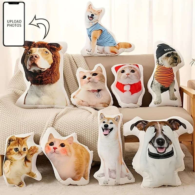 وسادة صور مخصصة جديدة لفصل الشتاء - تصميم شخصي للحيوانات الأليفة والشخصيات - ألياف بوليستر ناعمة وقصيرة - قابلة للغسل يدويًا