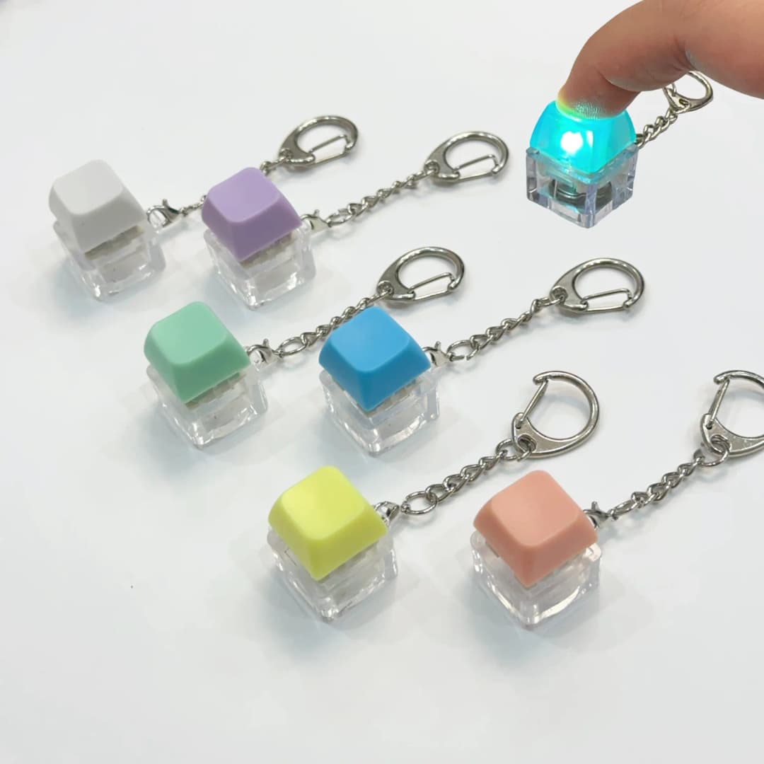 LED Keyboard Keychain Mechanical Button Fidget Key Switch Caps Finger Toys Relief Stress Small Gifts Car Key Ring For Adults - 2