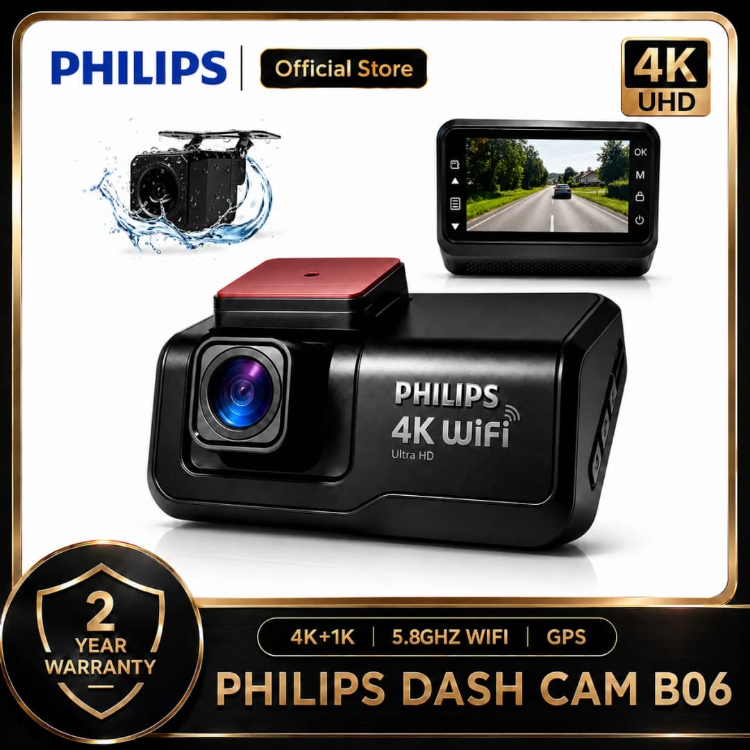 PHILIPS Dash Cam B06 4K+1K HDR Front Rear Waterproof Camera 3.15 IPS 2.4G 5.8G WiFi APP GPS Support 24H Parking Monitor Car DVR