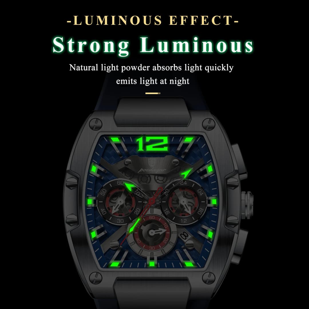 ساعة POEDAGAR فاخرة للرجال كوارتز رياضية عسكرية مقاومة للماء مضيئة بتاريخ كرونوغراف سوار سيليكون ساعات رجالية - 3
