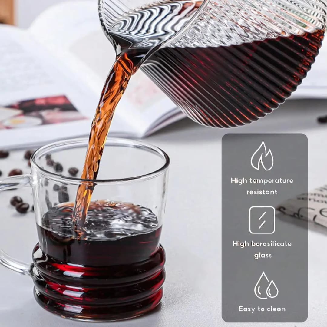 Leeseph Glass Coffee Server For Pour Over Coffee & Tea Vertical Striped Microwave Safe & Heatproof Glass Body (400ml & 600ml) - 4