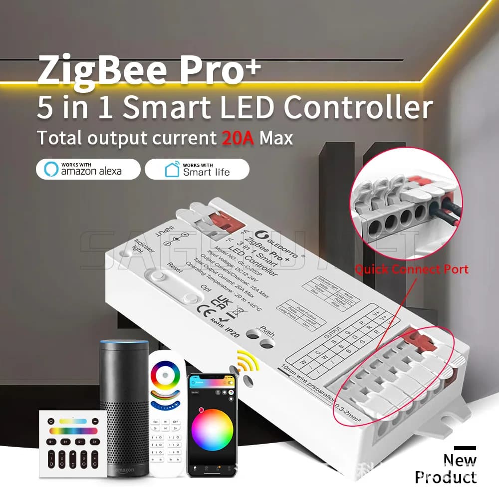 جهاز تحكم GLEDOPTO GL-C-201P/202P/203P 5 في 1 زيجبي 3.0 برو+ LED تحكم RGB CCT RGBW RGBCCT شريط إضاءة تطبيق ذكي تحكم صوتي
