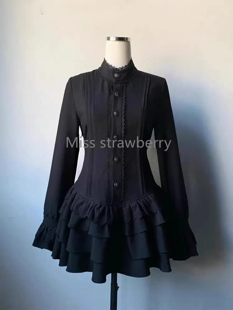 Spring Vintage Gothic Style Lace Up Dress Women Design High Street Black Lolita Slim Dresses 2025 Y2k Lace Long Sleeve Clothing - 3