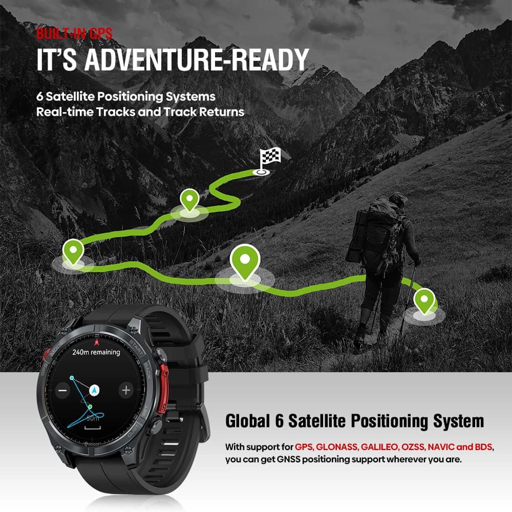 ساعة Zeblaze Stratos 3 PRO الذكية بنظام تحديد المواقع العالمي (GPS) وشاشة AMOLED مقاس 1.43 بوصة ومكالمات هاتفية عبر البلوتوث ومراقبة الصحة وساعة رياضية لعرض المسار الرياضي - 2