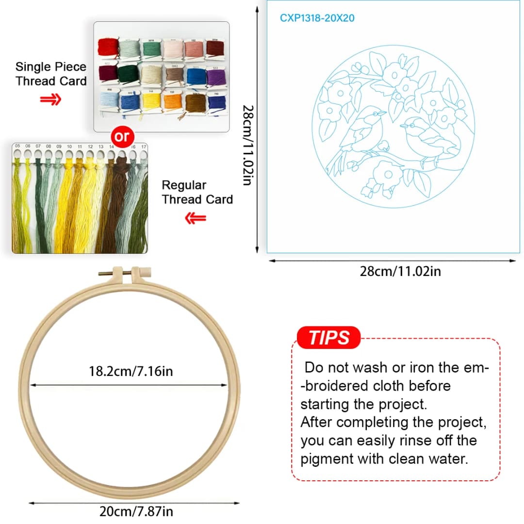 1pc 20X20CM/15X15CM 7.87/6.3inch Embroidery Starter Kit DIY kit Home Decor，Flowers and birds，Embroidery kit - 6