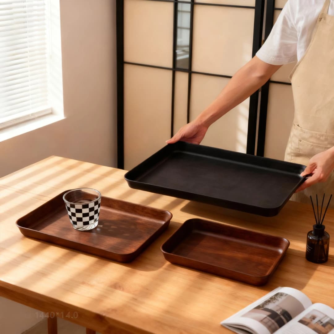 صينية تخزين بلاستيكية عميقة متعددة الوظائف صينية فاكهة مستطيلة طبق كعك وحلويات منظم مطبخ صينية تقديم طعام - 2