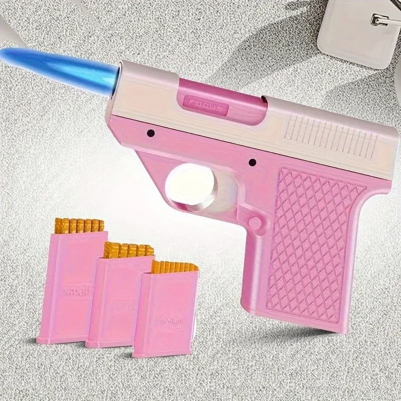 Portable Windproof Lighter with Adjustable Flame - Pink & White Design, Butane Gas Lighter for Camping, BBQ, Kitchen, and Baking - 6