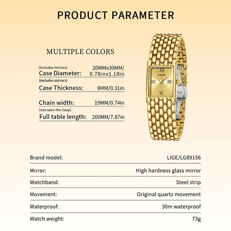 LIGE Luxury Square Ladies Watches Waterpoof Stainless Steel Quartz Wristwatches Fashion Classic Business Gift Watches For Woman - 6