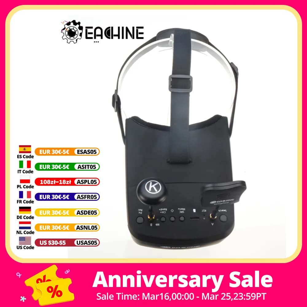 نظارة فيديو Eachine EV800D، 5.8G، 40 قناة، 5 بوصة، 800*480، نظارة FPV بتنوع HD DVR مع بطارية لنماذج RC