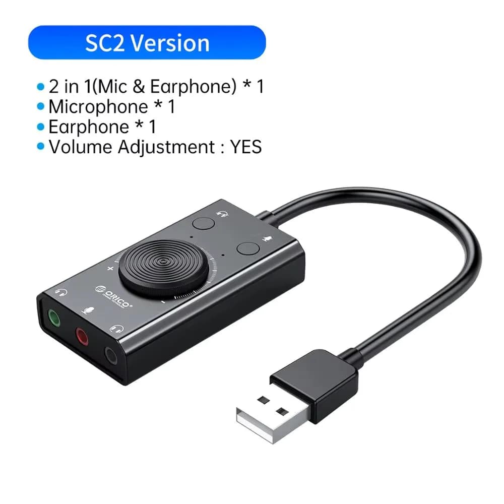 بطاقة صوت ORICO واجهة USB خارجية 3.5 مم ميكروفون ستيريو ضبط مستوى الصوت محول محرك مجاني لسماعات الكمبيوتر المحمول PS4 - 2