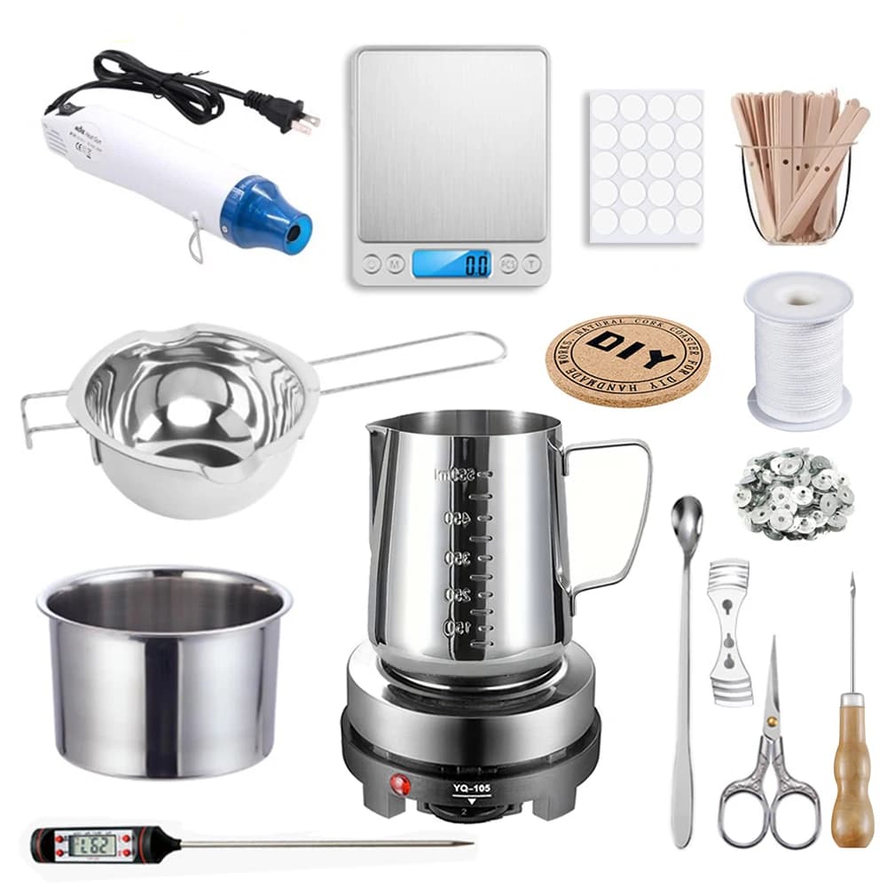 مجموعة أدوات صنع الشموع المعطرة بنفسك، قالب شمع معطر من القطن الخالص مع طبق شمع مع ذوبان الشمع