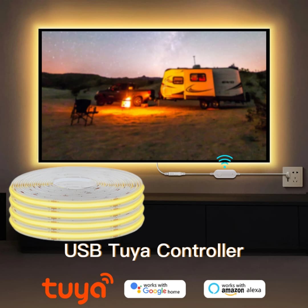 شريط LED COB من Tuya مع تحكم عبر تطبيق Tuya Smart Life، إضاءة LED قابلة للتعتيم، 5V USB، 320 LED، إضاءة خطية للجدران وخزائن المطبخ - 4