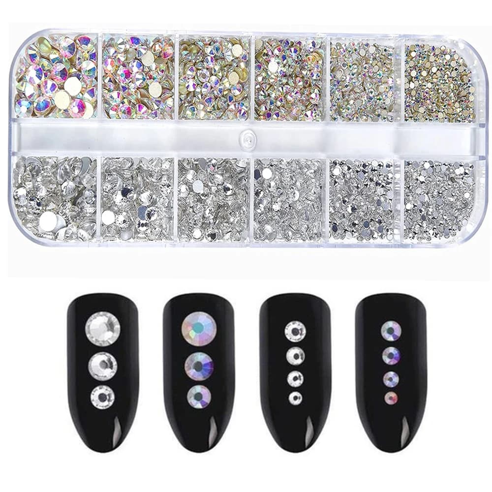 Nail Art Rhinestones Kit 2400pcs Nail Gems Ab Flatback Rhinestones Gems Stones with Storage Organizer for Design Bright Holiday - 2