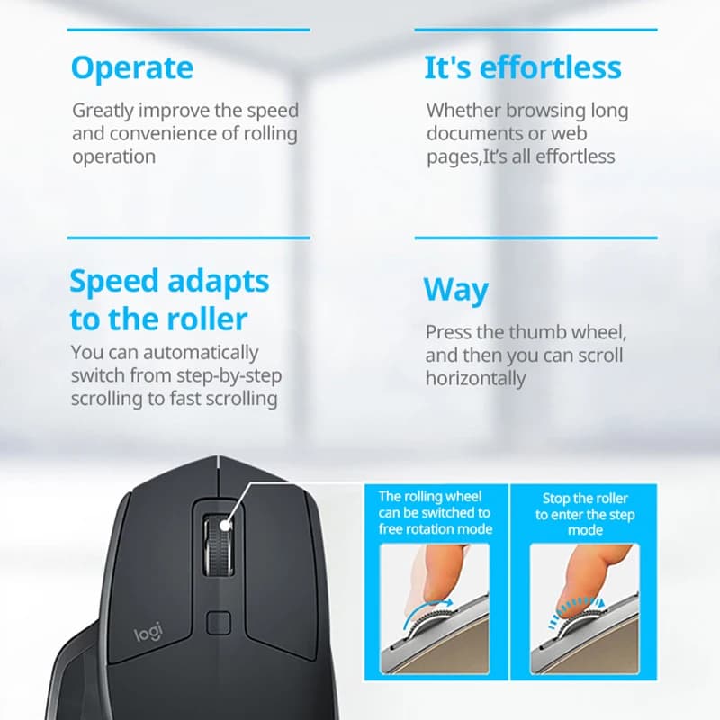 ماوس لاسلكي Logitech MX Master 2S BLE، دقة 4000 DPI، اتصال ثنائي الوضع، تصميم مريح، بطارية طويلة الأمد، للاستخدام المكتبي - 4