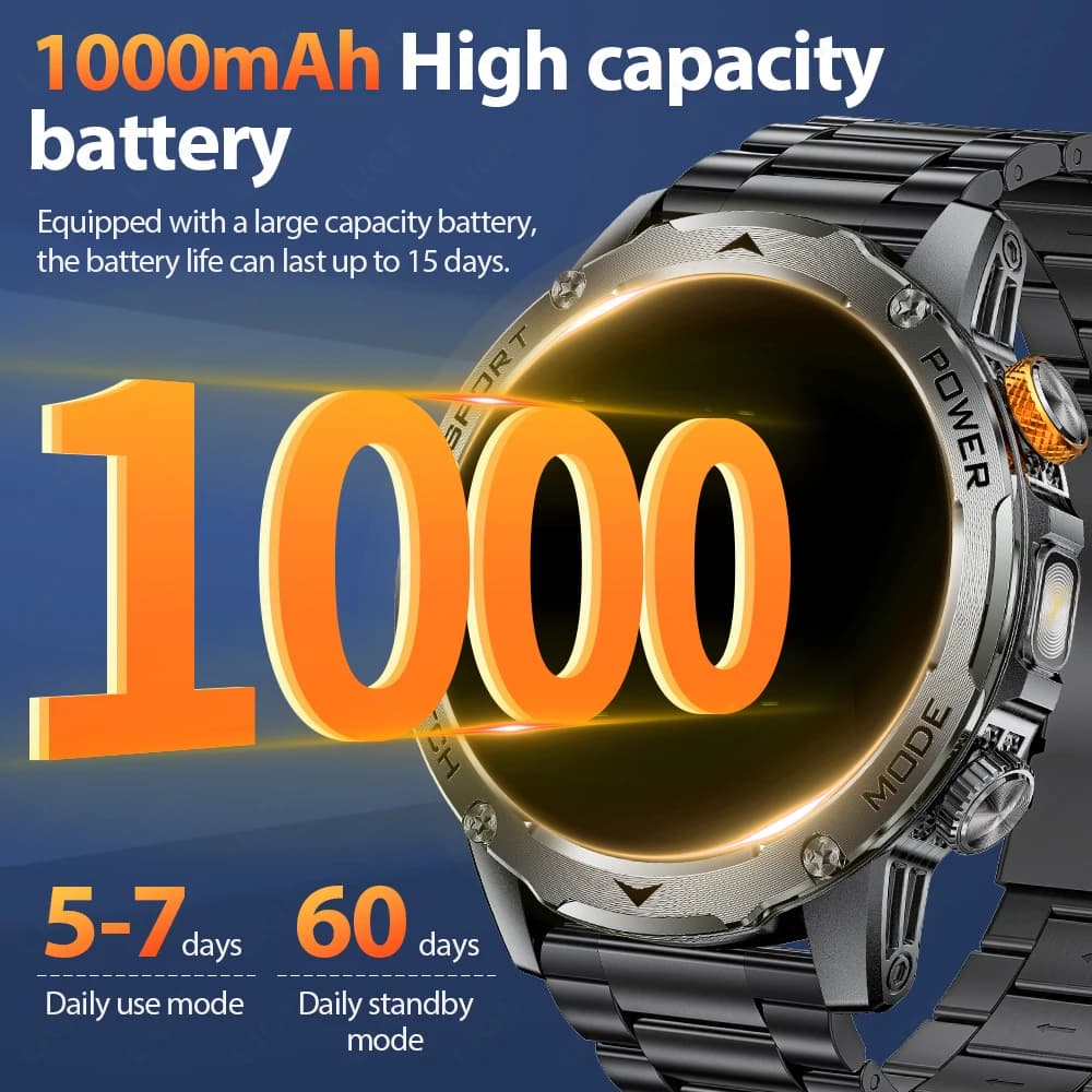 LIGE New 1000mAh Smart Watch Men Steel Sports Fitness Tracker LED Flashlight 3ATM Waterproof BT Call Smartwatch for Android iOS - 2