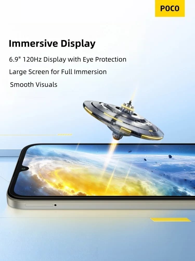 هاتف ذكي POCO C81 Pro إصدار عالمي، شاشة 6.9 بوصة، معدل تحديث 120 هرتز، بطارية 6000 مللي أمبير، معالج UNISOC T7250 ثماني النواة، نظام تشغيل HyperOS 3، موديل 2026 - 6