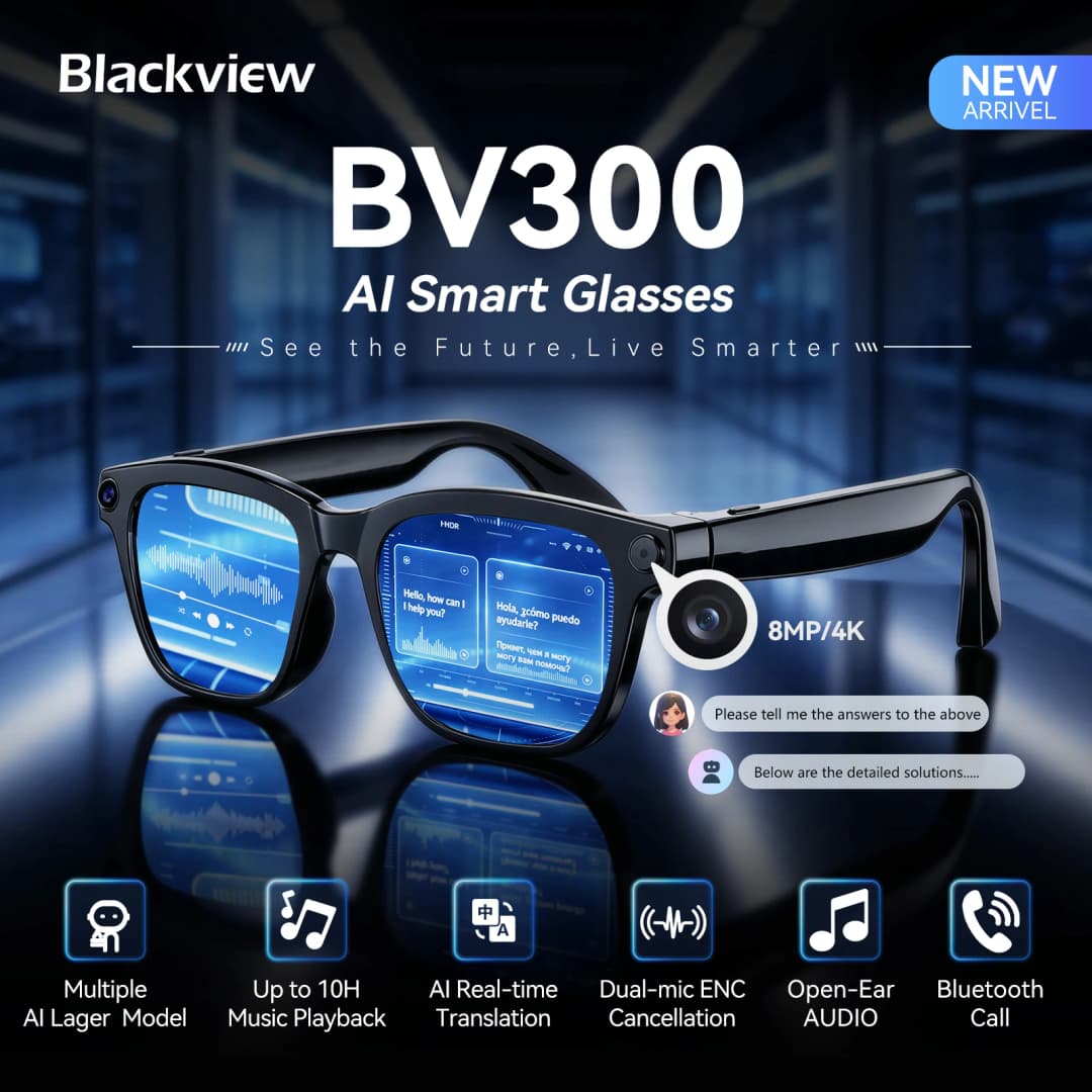 Blackview BV300 4K AI Glasses Color-Changing Smart Translation Glasses Photo Video Recording Waterproof Call Smart Sunglasses