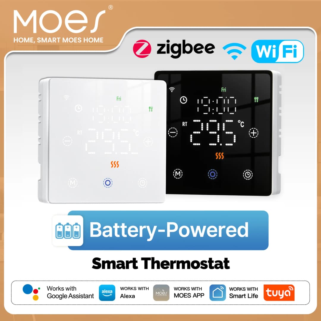 MOES Tuya ترموستات ذكي يعمل بـ WiFi/ZigBee منظم حرارة يعمل بالبطارية جهاز تحكم في درجة حرارة سخان الغاز عبر Alexa وGoogle Home