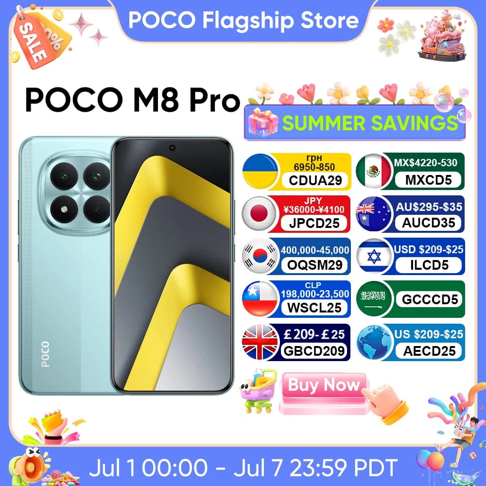 أحدث هاتف POCO M8 Pro نسخة عالمية 5G بمعالج Snapdragon 7s Gen 4 وشاشة 6.83 بوصة بمعدل تحديث 120 هرتز وكاميرا 50 ميجابكسل وبطارية 6500 مللي أمبير وشحن سريع 100 واط مع NFC