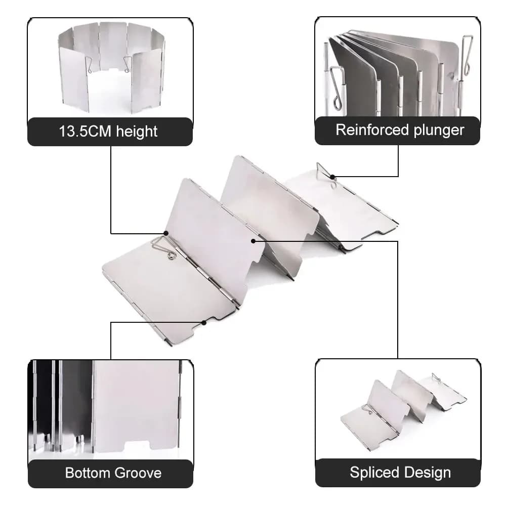 التخييم المحمولة 9 لوحات موقد حاجز الرياح للطي في الهواء الطلق نزهة شواء موقد غاز يندبروف شاشة الحرس تجهيزات المطابخ لوازم - 5