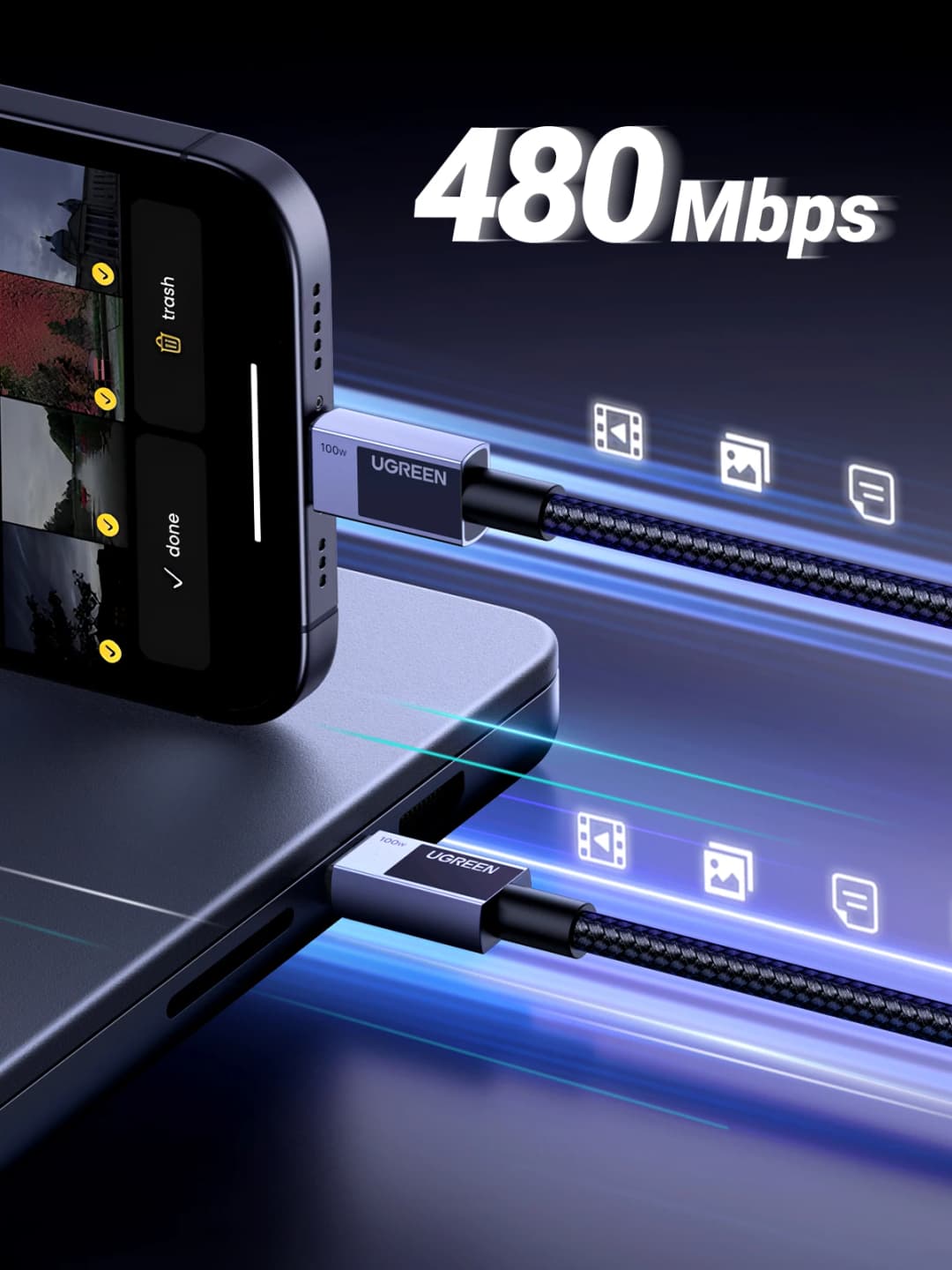 يوجرين يو اس بي سي إلى يو اس بي تايب سي 100 واط شحن سريع لماك بوك آيفون 17 16 15 آيباد سامسونج اس 25 شاومي بي دي شحن سريع 100 واط 5 أمبير يو اس بي سي - 5