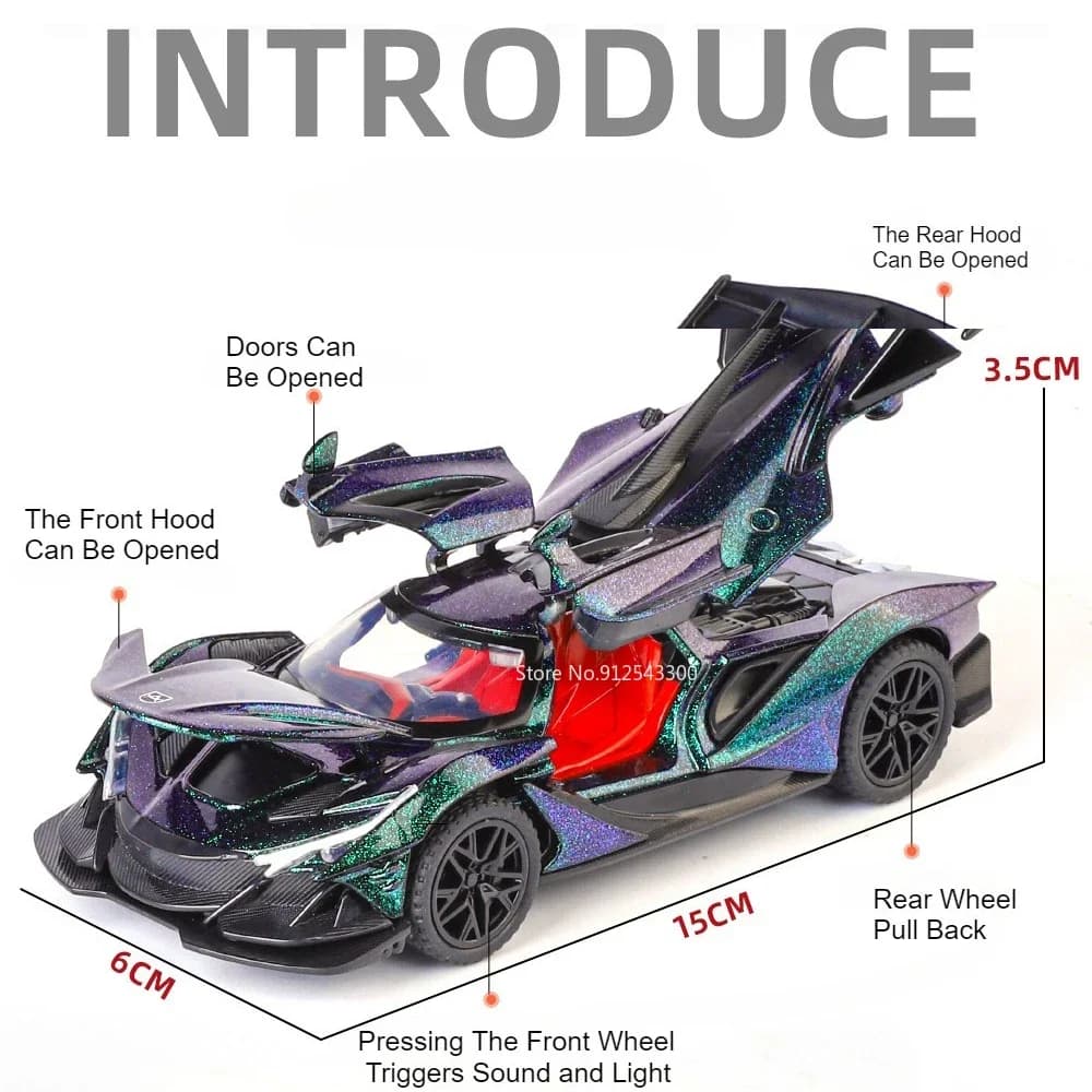 نموذج سيارة Apollo EVO IE مقياس 1:32، لعبة سيارات سوبر معدنية، أبواب قابلة للفتح، أفضل هدية للأطفال - 3