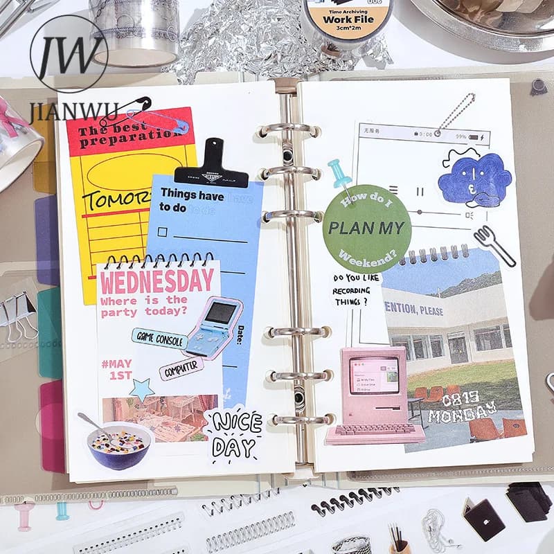 شريط JIANWU 30mm*200cm من سلسلة Time Archive، أدوات يوميات كلاسيكية، مواد كولاج PET، أدوات مكتبية إبداعية DIY - 4